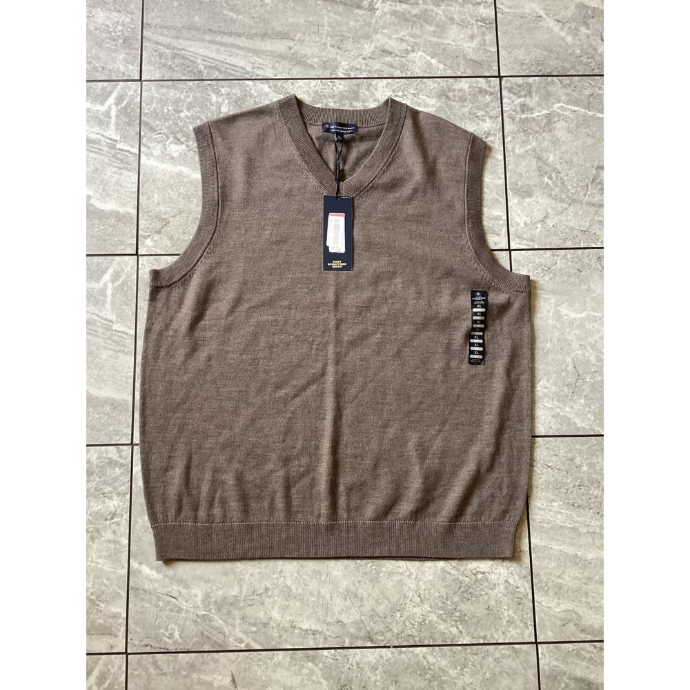 Hart Schaffner Marx Mens XL Extra Fine Merino Wool V-Neck Sweater Vest Tan New